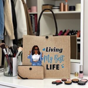 NWT Living My Best Life Beige Tote Bag